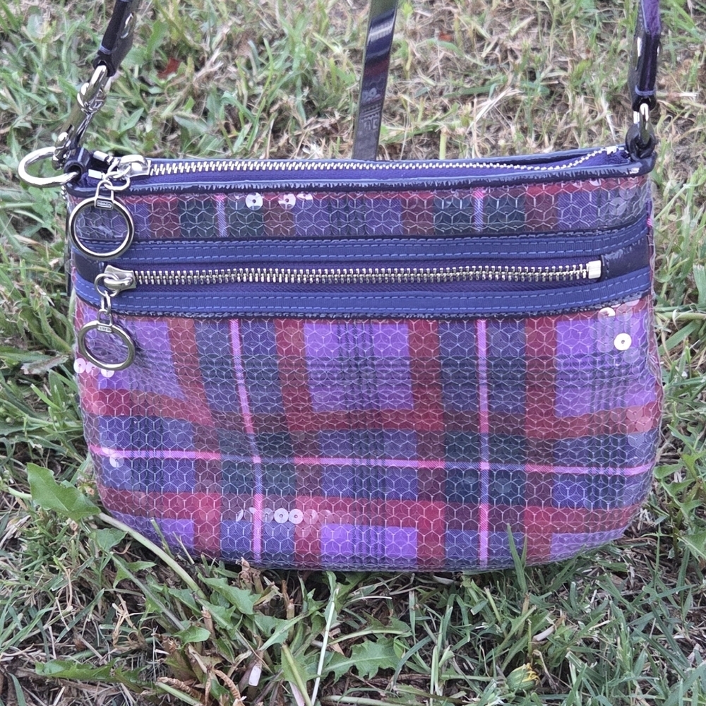 COACH POPPY, PURPLE PLAID SEQUIN- EUC - Picture 3 of 9